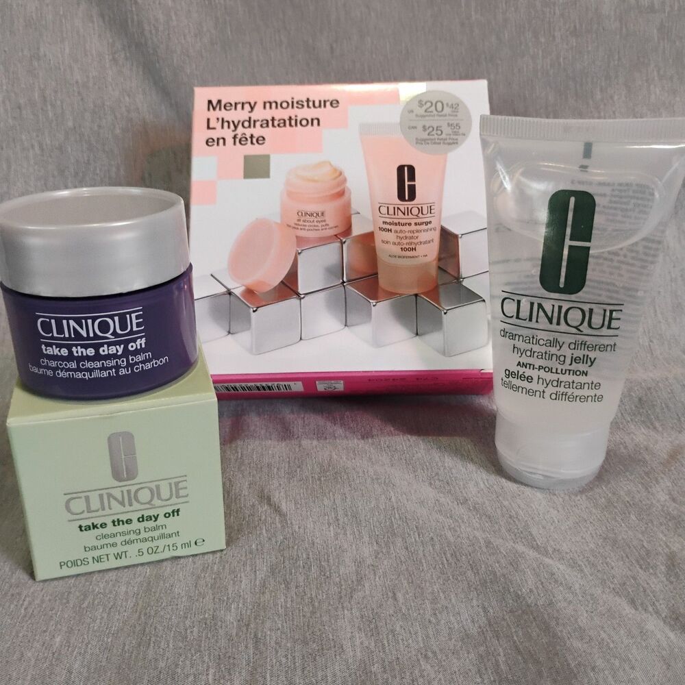 5pc Clinique Skincare Lot Take The Day Off Charcoal Cleansing Balm Hydrating Set